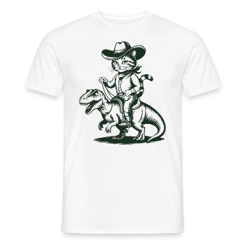 Cowboy Cat Rides Dinosaur Adventure - Men's T-Shirt - white - Front - AI Model Male 178 dark (178cm)