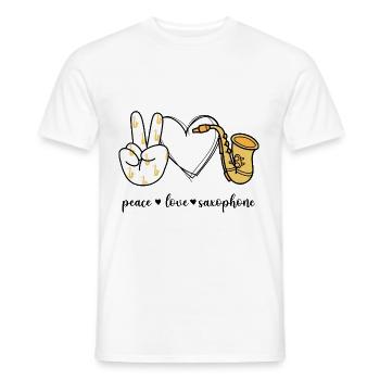 Peace Love Saxophone Signe de la main de la paix Mélomane - T-shirt homme - blanc - Devant - AI Model Male 178 dark (178cm)