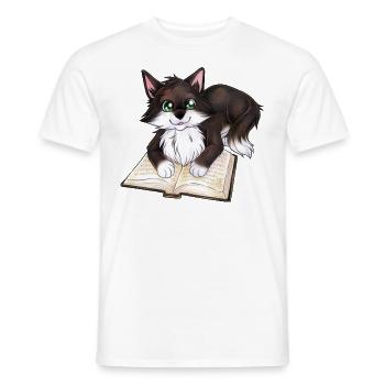 Niedliche Katze mit Buch Schwarzer Kater Geschenk - Männer T-Shirt - Weiß - Vorne - AI Model Male 178 dark (178cm)