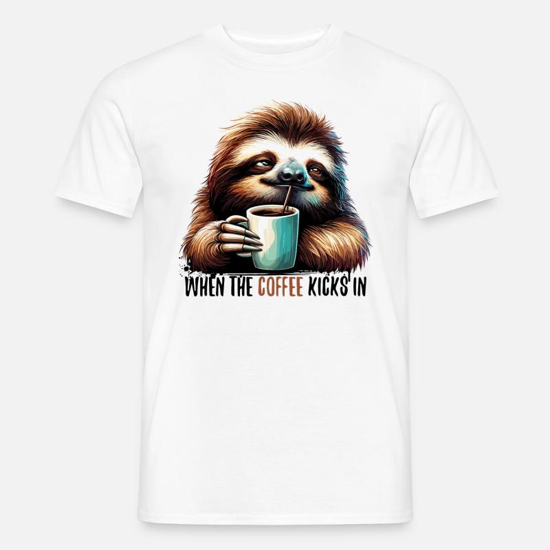 Faultier Kaffee kickt Geschenk - Männer T-Shirt - Weiß