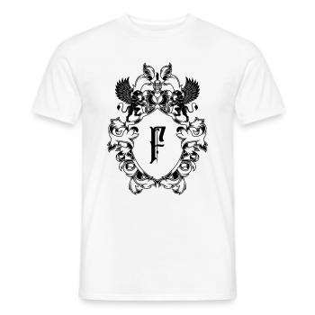 F letter coat of arms - Men's T-Shirt - white - Front - AI Model Male 178 dark (178cm)