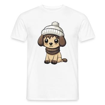 Dog Winter Animal Cute Comic - Men's T-Shirt - white - Front - AI Model Male 178 dark (178cm)