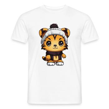 Tiger Winter Animal Cute Comic - Men's T-Shirt - white - Front - AI Model Male 178 dark (178cm)