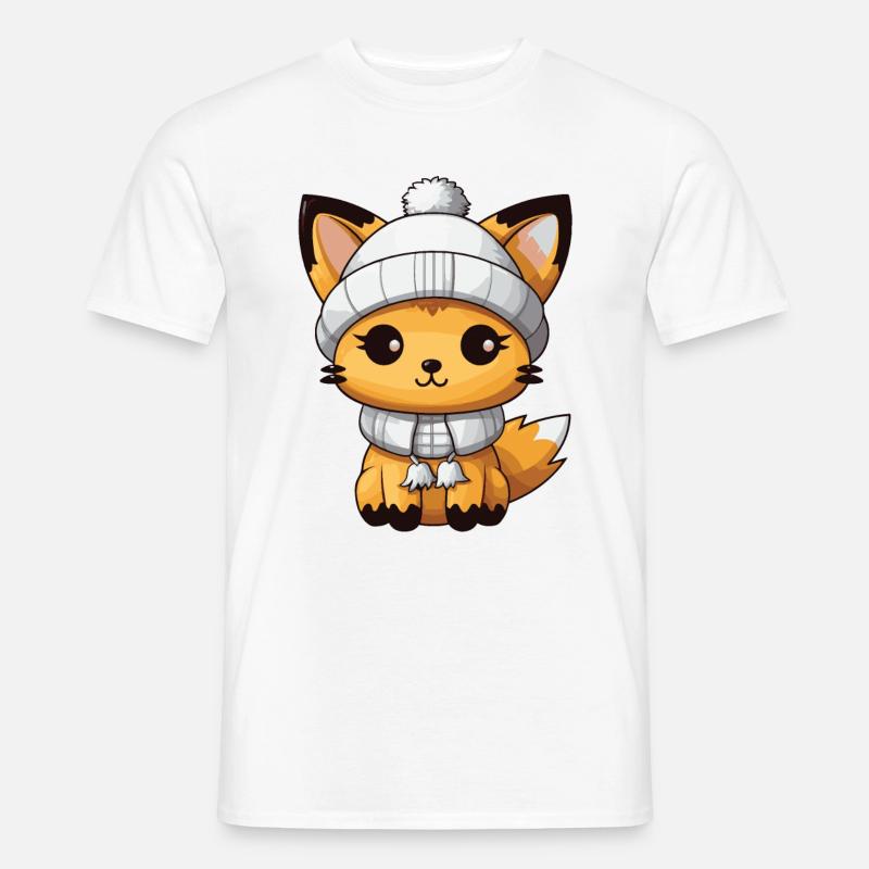 Fuchs Winter Tier Niedlich Comic - Männer T-Shirt - Weiß