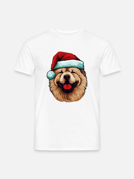 Portrait de Noël tête de chien Chow Chow - T-shirt homme - blanc
