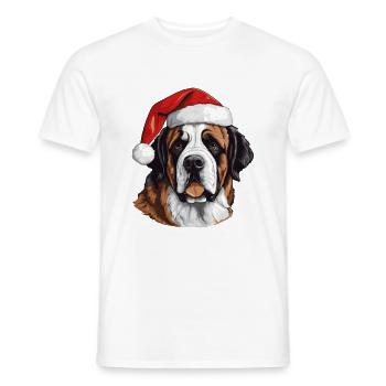Portrait de Noël tête de chien Saint Bernand - T-shirt homme - blanc - Devant - AI Model Male 178 dark (178cm)