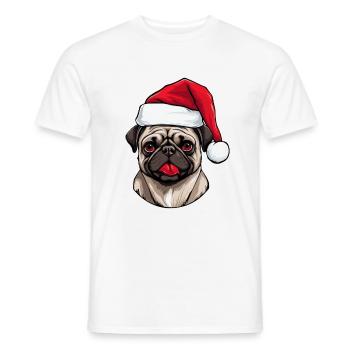 Pug Dog Pug Christmas Portrait Xmas - Men's T-Shirt - white - Front - AI Model Male 178 dark (178cm)