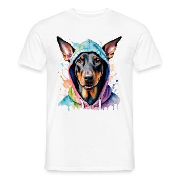 Dobermann Hoodie Hund Bunt Lustig Tier Print - Männer T-Shirt - Weiß - Vorne - AI Model Male 178 dark (178cm)