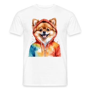 Pomeranian Pomeranian Pomeranian Hoodie Dog Print - Men's T-Shirt - white - Front - AI Model Male 178 dark (178cm)