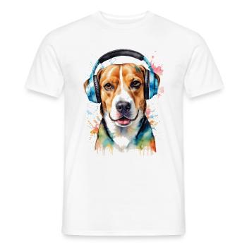 Beagle Headphones Dog Funny Animal Design Print - Men's T-Shirt - white - Front - AI Model Male 178 dark (178cm)