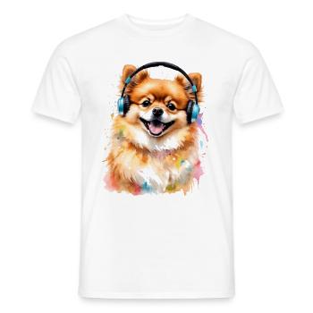 Pomeranian Pomeranian Headphones Dog Print - Men's T-Shirt - white - Front - AI Model Male 178 dark (178cm)