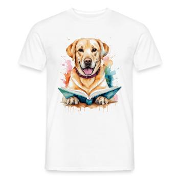 Labrador Retriever Lecture Livre Chien Design Imprimer - T-shirt homme - blanc - Devant - AI Model Male 178 dark (178cm)