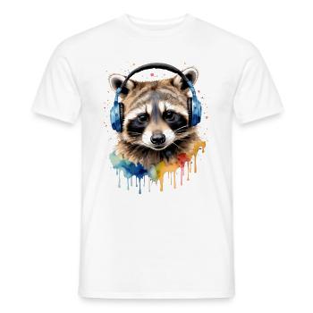 Casque de raton laveur Musique Coloré Animal Design Imprimer - T-shirt homme - blanc - Devant - AI Model Male 178 dark (178cm)