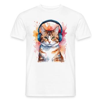 Casque de chat coloré drôle animal design imprimé - T-shirt homme - blanc - Devant - AI Model Male 178 dark (178cm)