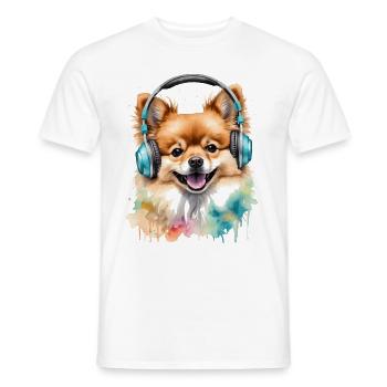Casque de Poméranie Chien Imprimé - T-shirt homme - blanc - Devant - AI Model Male 178 dark (178cm)