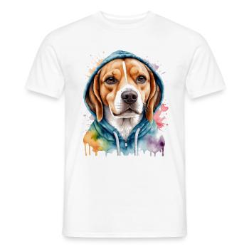 Beagle Hoodie Dog Colorful Funny Animal Design Print - Men's T-Shirt - white - Front - AI Model Male 178 dark (178cm)