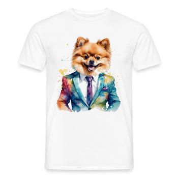 Pomeranian Zwergspitz Anzug Hund Bunt Print - Männer T-Shirt - Weiß - Vorne - AI Model Male 178 dark (178cm)