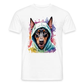 Dobermann Hoodie Hund Bunt Lustig Tier Print - Männer T-Shirt - Weiß - Vorne - AI Model Male 178 dark (178cm)