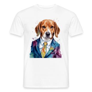 Beagle Anzug Hund Bunt Lustig Tier Design Print - Männer T-Shirt - Weiß - Vorne - AI Model Male 178 dark (178cm)