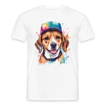 Beagle Snapback Cap Dog Funny Animal Design Print - Men's T-Shirt - white - Front - AI Model Male 178 dark (178cm)