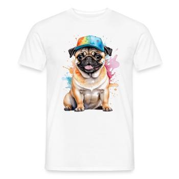 Carlin Snapback Cap Chien Coloré Drôle Design Imprimer - T-shirt homme - blanc - Devant - AI Model Male 178 dark (178cm)