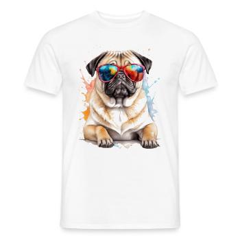 Carlin Lunettes de Soleil Chien Coloré Drôle Design Imprimer - T-shirt homme - blanc - Devant - AI Model Male 178 dark (178cm)