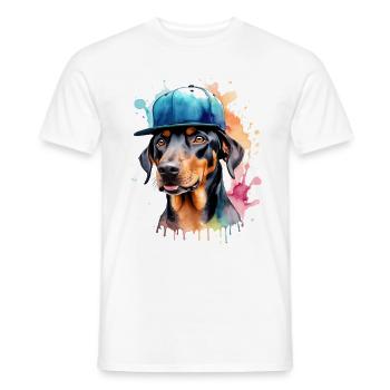 Doberman Snapback Cap Chien Drôle Design Imprimer - T-shirt homme - blanc - Devant - AI Model Male 178 dark (178cm)