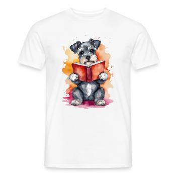 Zwergschnauzer Lesen Hund Lustig Tier Design Print - Männer T-Shirt - Weiß - Vorne - AI Model Male 178 dark (178cm)