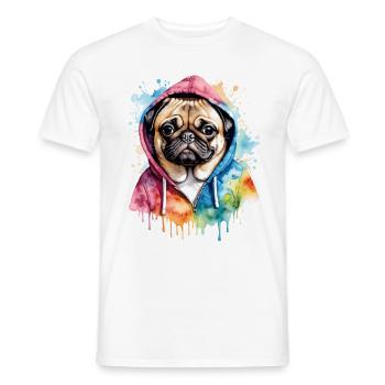 Mops Hoodie Hund Bunt Lustig Tier Design Print - Männer T-Shirt - Weiß - Vorne - AI Model Male 178 dark (178cm)