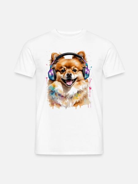 Pomeranian Zwergspitz Kopfhörer Hund Print - Männer T-Shirt - Weiß