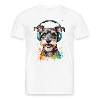 Zwergschnauzer Kopfhörer Hund Lustig Design Print - Männer T-Shirt - Weiß - Vorne - AI Model Male 178 dark (178cm)