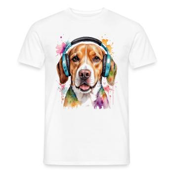 Beagle Headphones Dog Funny Animal Design Print - Men's T-Shirt - white - Front - AI Model Male 178 dark (178cm)