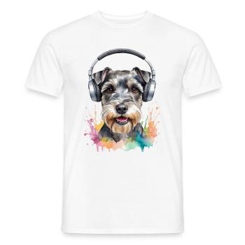 Zwergschnauzer Kopfhörer Hund Lustig Design Print - Männer T-Shirt - Weiß - Vorne - AI Model Male 178 dark (178cm)