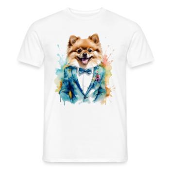 Poméranien Poméranien Costume Chien Imprimé Coloré - T-shirt homme - blanc - Devant - AI Model Male 178 dark (178cm)