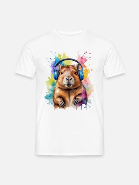 Capybara Kopfhörer Capy Bunt Tier Design Print - Männer T-Shirt - Weiß