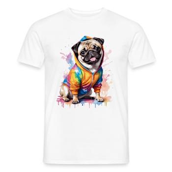 Mops Hoodie Hund Bunt Lustig Tier Design Print - Männer T-Shirt - Weiß - Vorne - AI Model Male 178 dark (178cm)