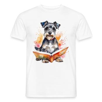 Zwergschnauzer Lesen Hund Lustig Tier Design Print - Männer T-Shirt - Weiß - Vorne - AI Model Male 178 dark (178cm)