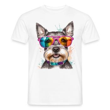 Zwergschnauzer Sonnenbrille Hund Lustig Tier Print - Männer T-Shirt - Weiß - Vorne - AI Model Male 178 dark (178cm)