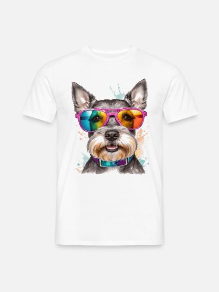 Dværg Schnauzer solbriller Hund sjovt dyreprint - Mænd T-shirt - hvid