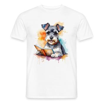 Zwergschnauzer Lesen Hund Lustig Tier Design Print - Männer T-Shirt - Weiß - Vorne - AI Model Male 178 dark (178cm)