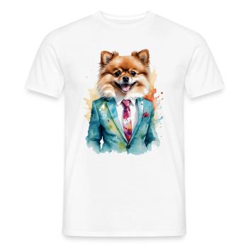 Pomeranian Zwergspitz Anzug Hund Bunt Print - Männer T-Shirt - Weiß - Vorne - AI Model Male 178 dark (178cm)