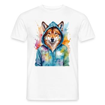 Wolf Hoodie Bunt Lustig Tier Design Print - Männer T-Shirt - Weiß - Vorne - AI Model Male 178 dark (178cm)