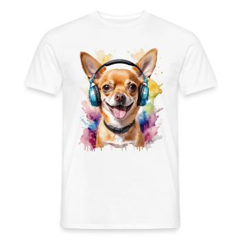 Chihuahua Kopfhörer Hund Lustig Tier Design Print - Männer T-Shirt - Weiß - Vorne - AI Model Male 178 dark (178cm)