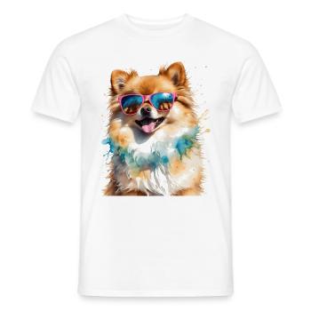 Pomeranian Zwergspitz Sonnenbrille Hund Print - Männer T-Shirt - Weiß - Vorne - AI Model Male 178 dark (178cm)