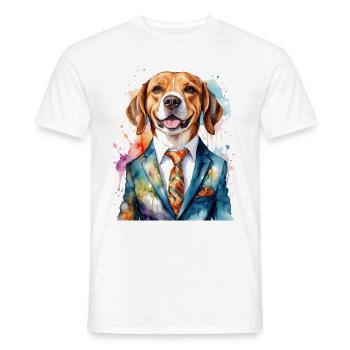 Beagle Anzug Hund Bunt Lustig Tier Design Print - Männer T-Shirt - Weiß - Vorne - AI Model Male 178 dark (178cm)