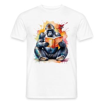 Gorilla Reading Book Monkey Coloré Animal Design Imprimer - T-shirt homme - blanc - Devant - AI Model Male 178 dark (178cm)