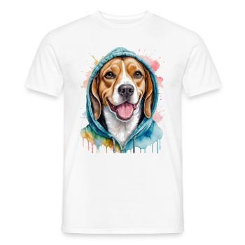 Beagle Hoodie Dog Colorful Funny Animal Design Print - Men's T-Shirt - white - Front - AI Model Male 178 dark (178cm)