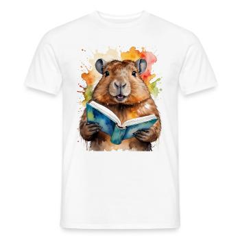 Capybara livre de lecture Capy Colorful Animal Design Print - T-shirt homme - blanc - Devant - AI Model Male 178 dark (178cm)