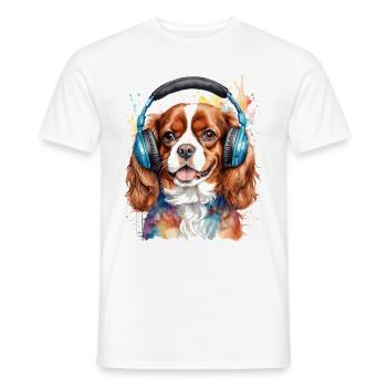 Cavalier King Charles Spaniel Casque Dog Print - T-shirt homme - blanc - Devant - AI Model Male 178 dark (178cm)