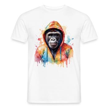Gorille Sweat à capuche Monkey Imprimé de design d’animaux colorés - T-shirt homme - blanc - Devant - AI Model Male 178 dark (178cm)